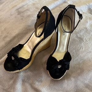 Guess Black and Tan Wedge Sandals
